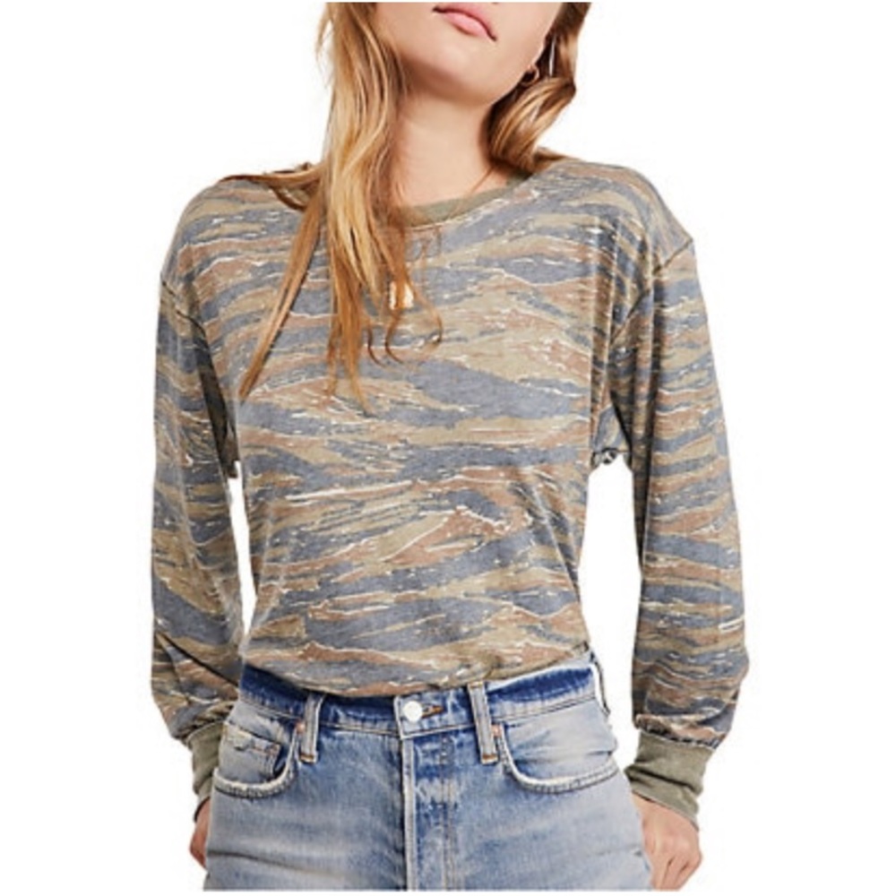 NWT Free People Camo Print Long Sleeve Size Medium